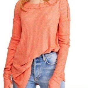 Free People We The Free Womens XS‎ North Shore Thermal Tunic Knit Top Orange